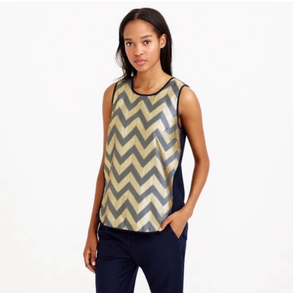Jcrew navy and gold chevron shell
